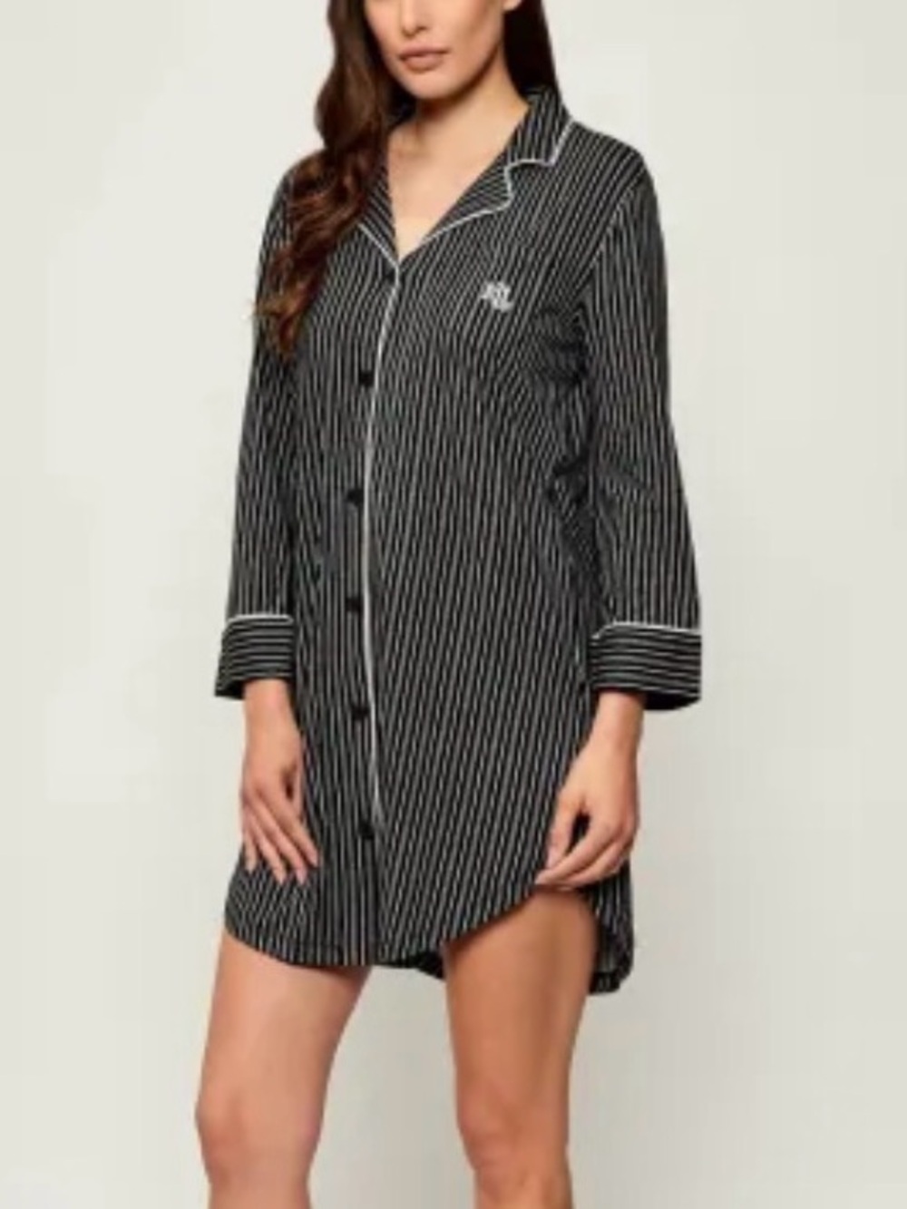 LAUREN RALPH LAUREN STRIPED COTTON SLEEP SHIRT SIZE SMALL BLACK WHITE - Picture 3 of 6